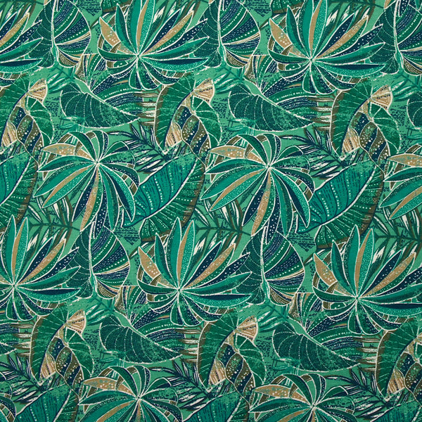 Jersey de coton imprimé jungle turquoise et vert