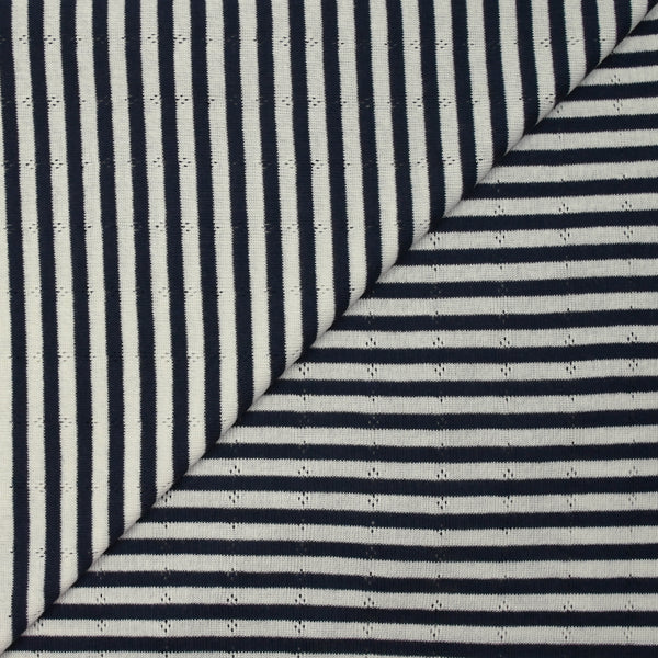 Jersey de coton pointelle rayé marine et blanc