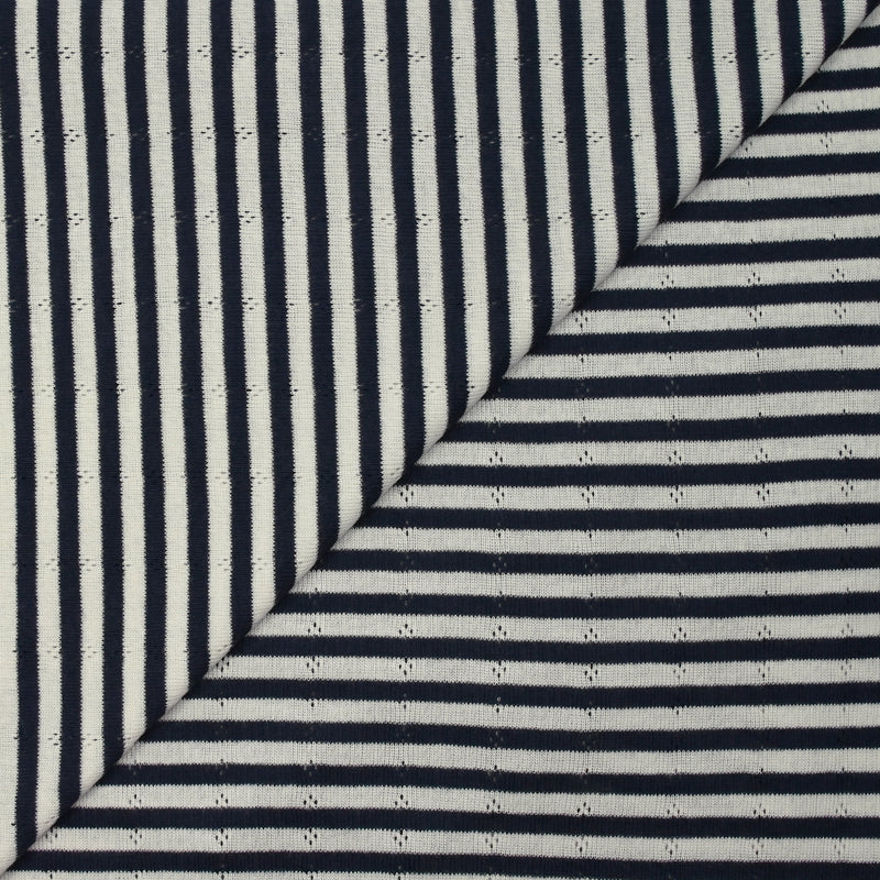 Jersey de coton pointelle rayé marine et blanc