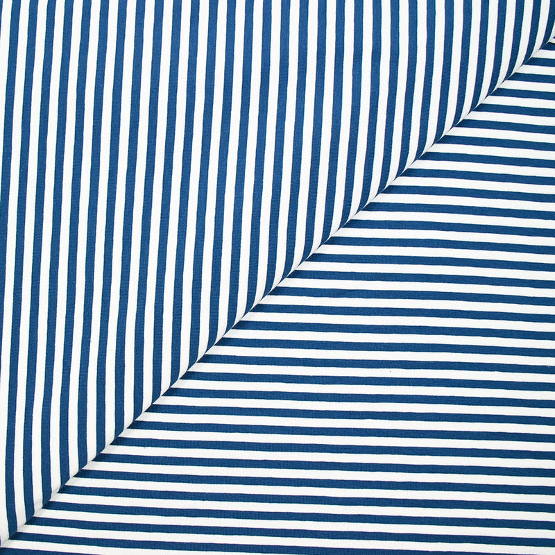 Jersey de coton rayé 5 mm bleu et blanc