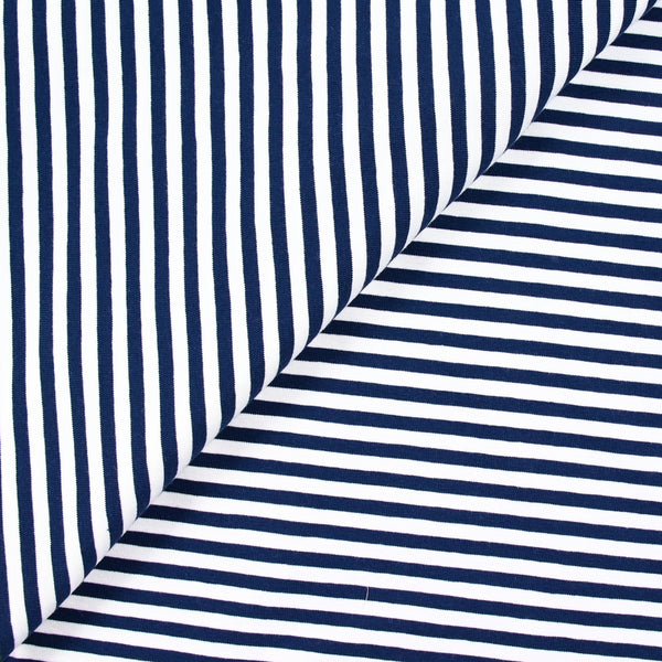 Jersey de coton rayé 5 mm marine et blanc