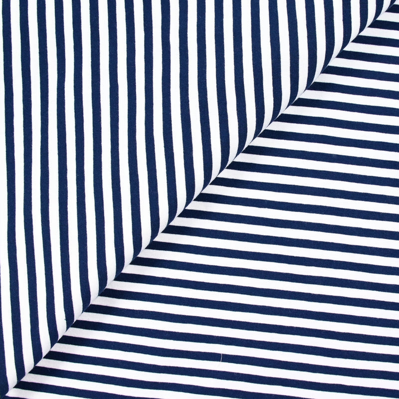 Jersey de coton rayé 5 mm marine et blanc