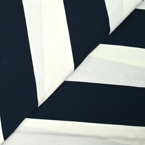 Jersey de coton rayé blanc cassé et bleu nuit