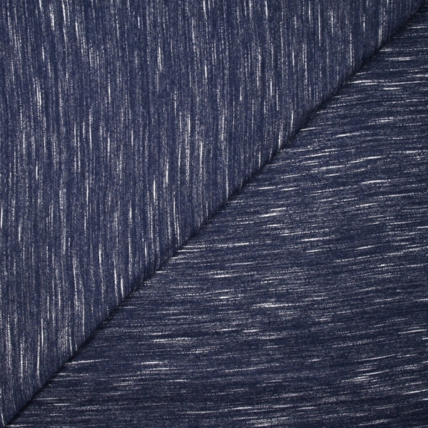 Jersey de polyester flammé blanc fond bleu marine