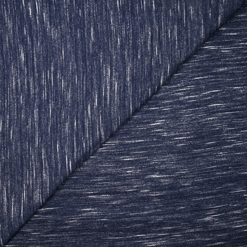 Jersey de polyester flammé blanc fond bleu marine