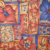 Jersey de polyester imprimé peinture en patchwork bleu, rouge et orange