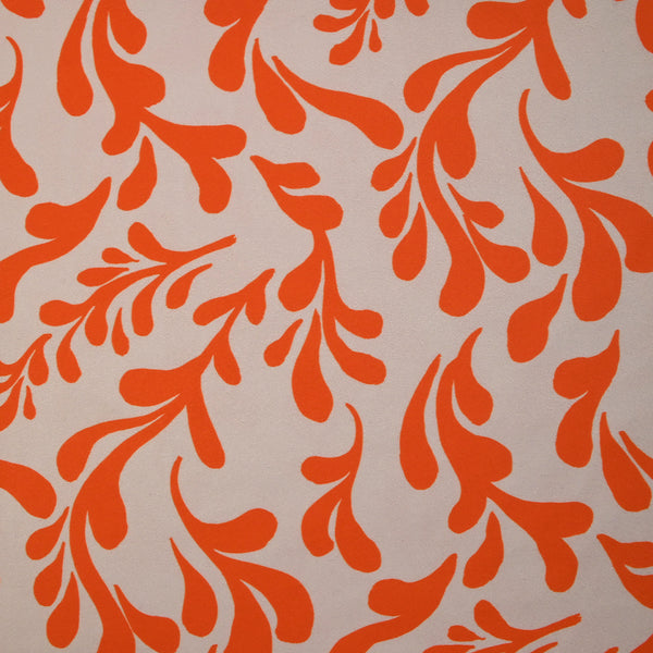 Jersey de velours ras imprimé branche rétro orange fond écru