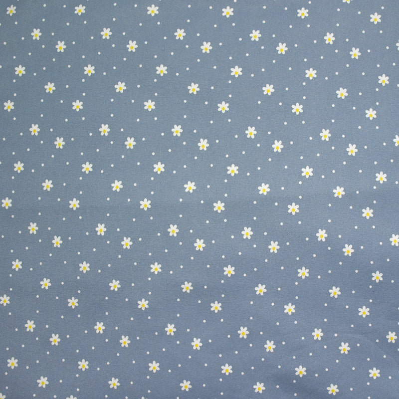 Jersey tout doux imprimé marguerite fond bleu barbeau