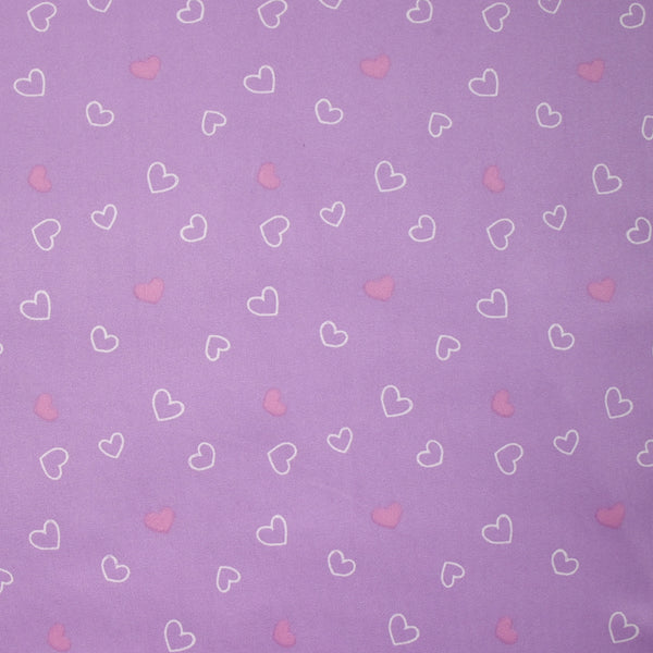 Jersey tout doux imprimé petits cœurs fond violet