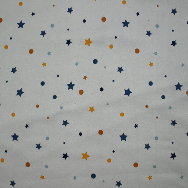 Jersey tout doux imprimé pois et étoiles fond gris