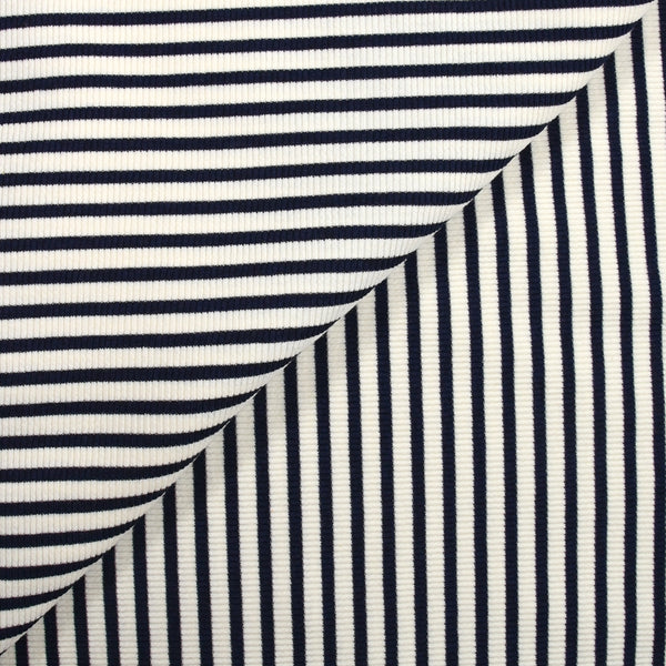 Jersey viscose côtelé marine et blanc cassé