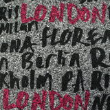 Lainage bouclette imprimé London graffiti fond gris chiné