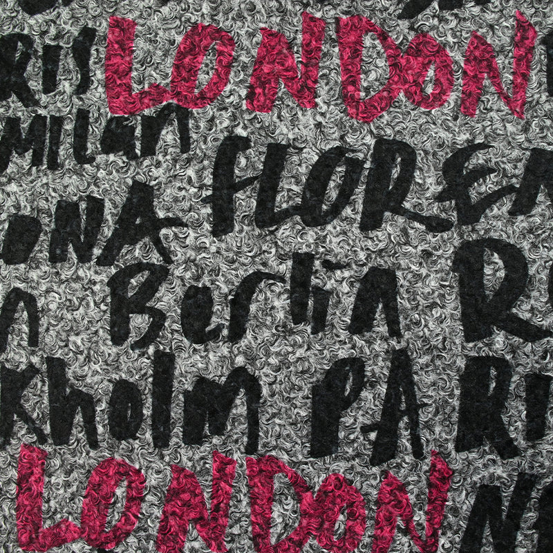 Lainage bouclette imprimé London graffiti fond gris chiné