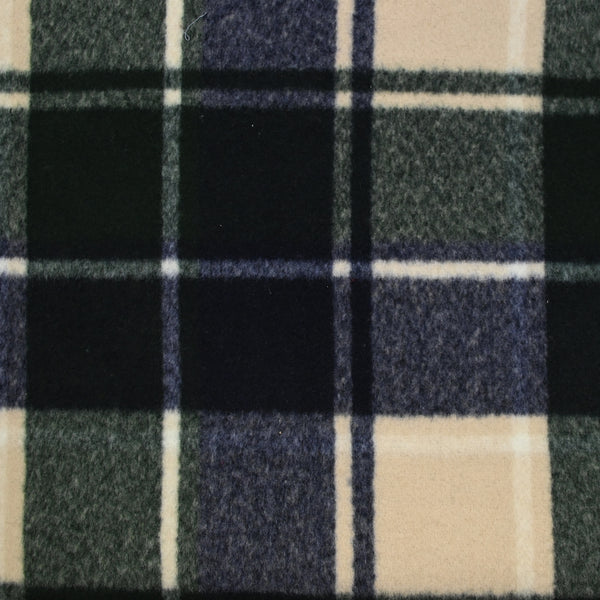 Lainage polyester brossé à carreaux bleu, vert et beige