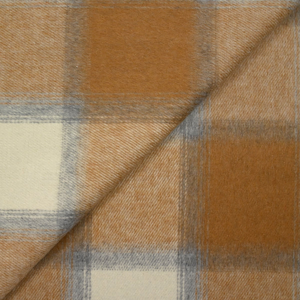 Laine mélangée brossée à carreaux camel et écru