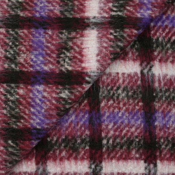 Laine mélangée brossée à poils longs carreaux prune, violet et vert foncé