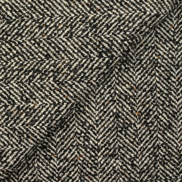 Laine mélangée chevron bouclette noir fond blanc et marron