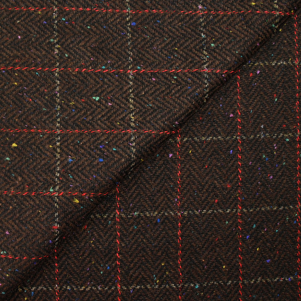 Laine mélangée chevron mouchetée ligne beige et rouge fond marron