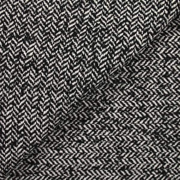 Laine mélangée chevrons 15mm noir et blanc cassé