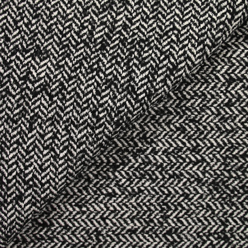 Laine mélangée chevrons 15mm noir et blanc cassé