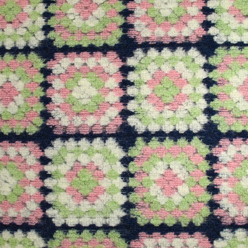 Laine mélangée fantaisie Granny Square rose et vert pastel fond marine