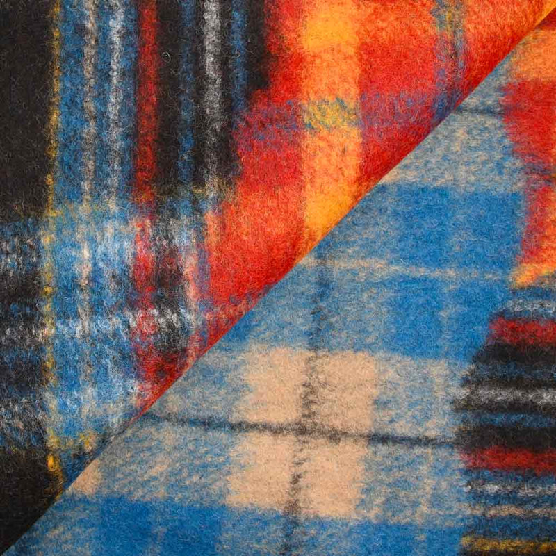 Laine mélangée fine à carreaux marron et orange