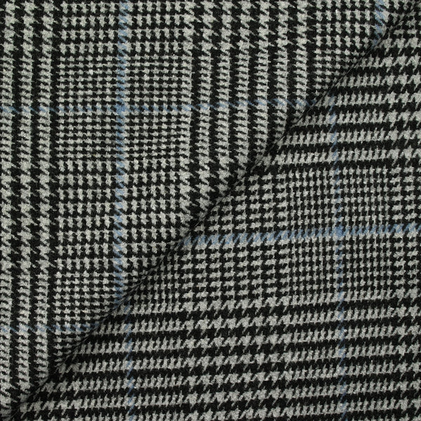 Laine mélangée Prince de Galles ligne bleue fond gris et noir