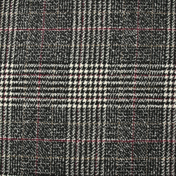 Laine mélangée Prince de Galles taupe, lie de vin, noir et blanc