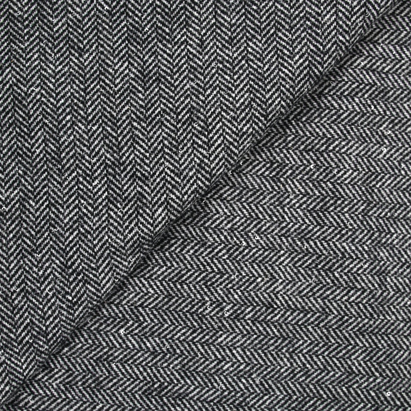 Laine mélangée sequin argent et chevron gris et noir