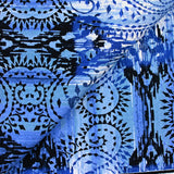 Lin et coton imprimé fantaisie bleu marine