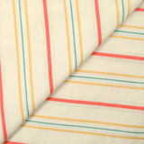Lin et coton tissé teint rayure moutarde, vert et corail fond ficelle
