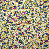 Lin viscose imprimé fleurs de pensées violet et vert fond écru