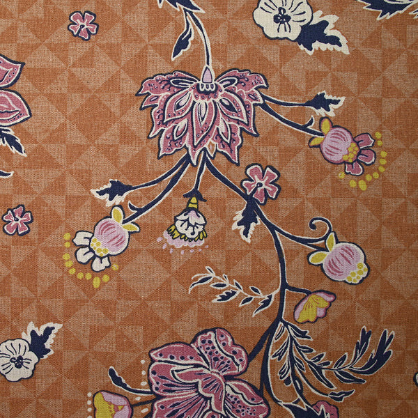 Lin viscose imprimé magnolia fond terre de sienne