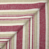 Lin viscose rayé cerise et grège fond blanc cassé
