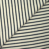 Maille 100% coton envers bouclette rayures bleu nuit fond écru