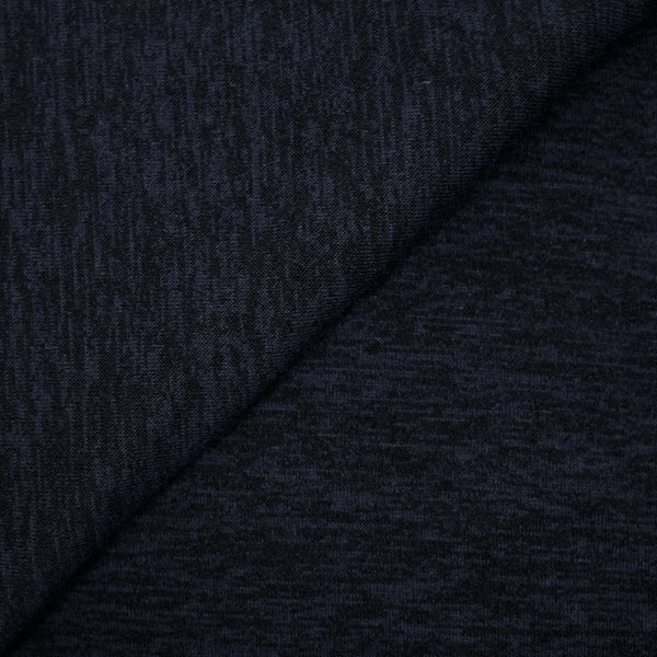 Maille chinée polyester noir fond bleu marine
