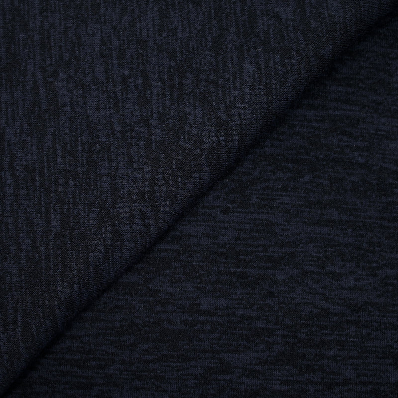 Maille chinée polyester noir fond bleu marine