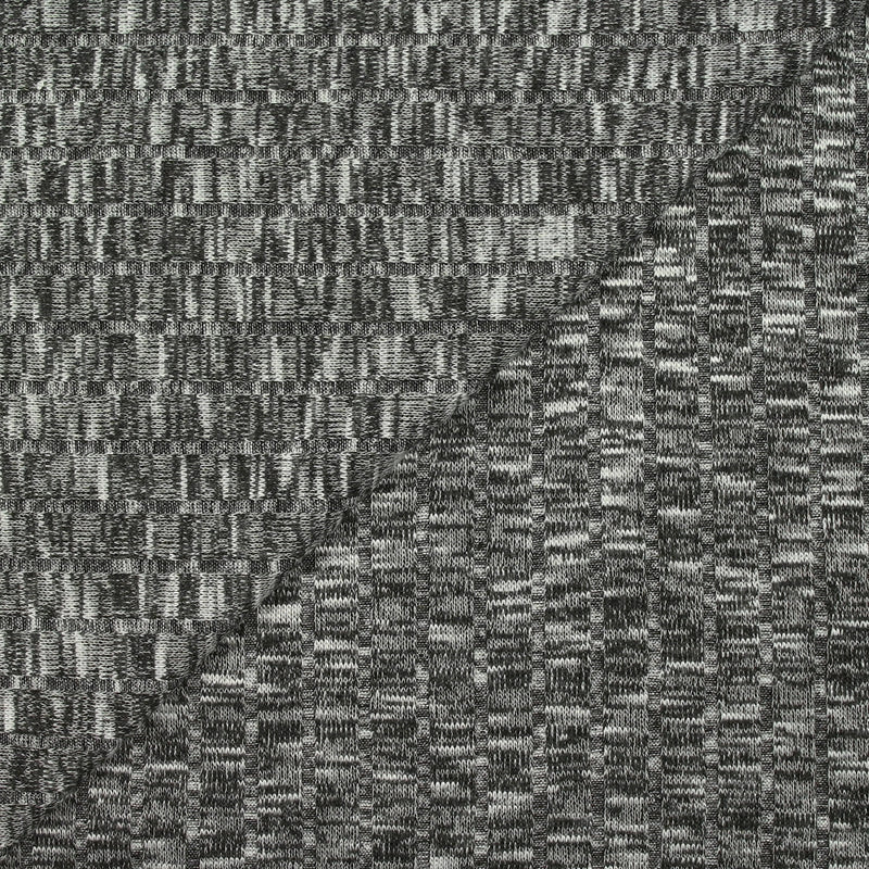 Maille côtelée chinée fine noir et blanc