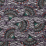 Maille crêpe imprimée éventail fond blanc et violet