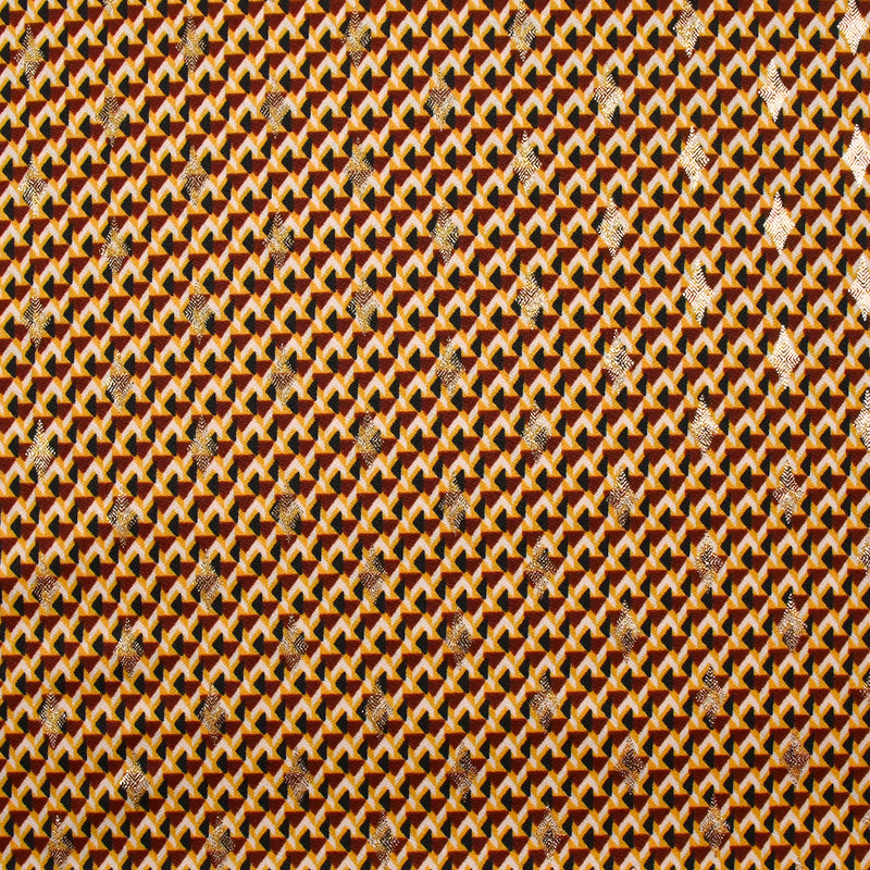 Maille crêpe imprimée triangle et losange doré fond jaune
