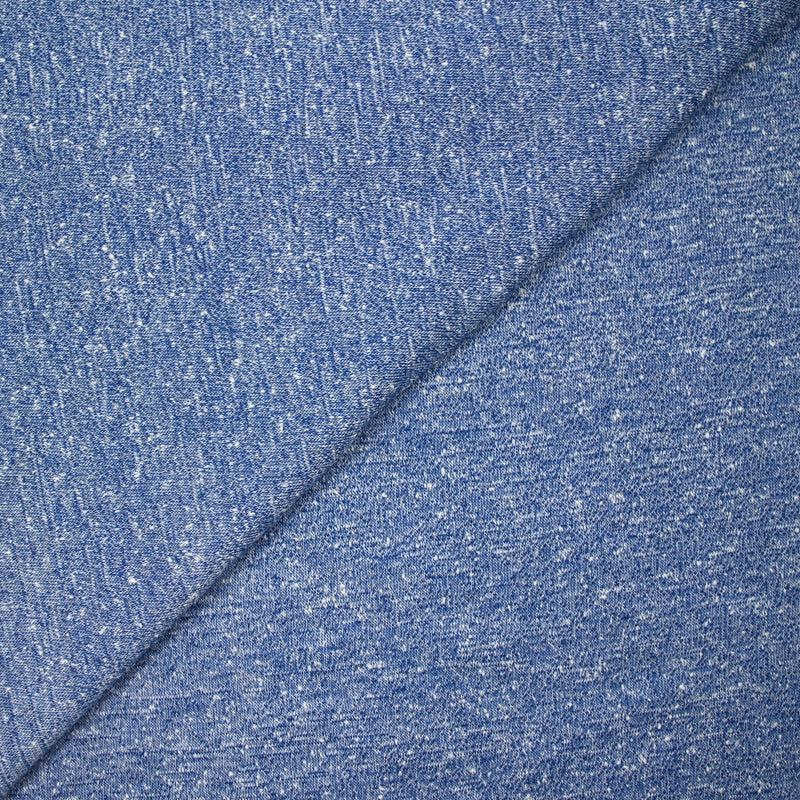 Maille de polyester chinée et mouchetée bleu denim
