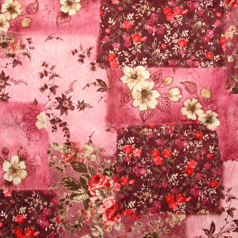 Maille de velours ras fleurs framboise