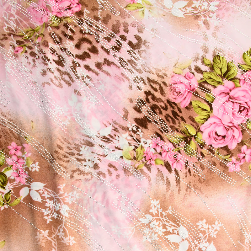 Maille maillot de bain paillette imprimée rosier fond rose