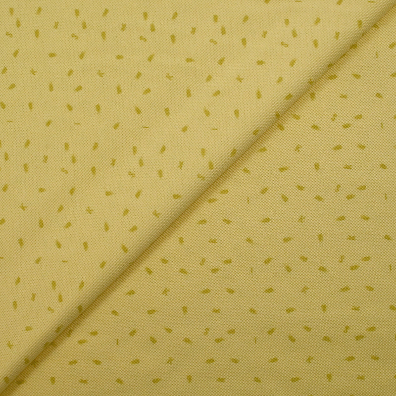 Maille polo coton imprimée sésame et lettres fond jaune