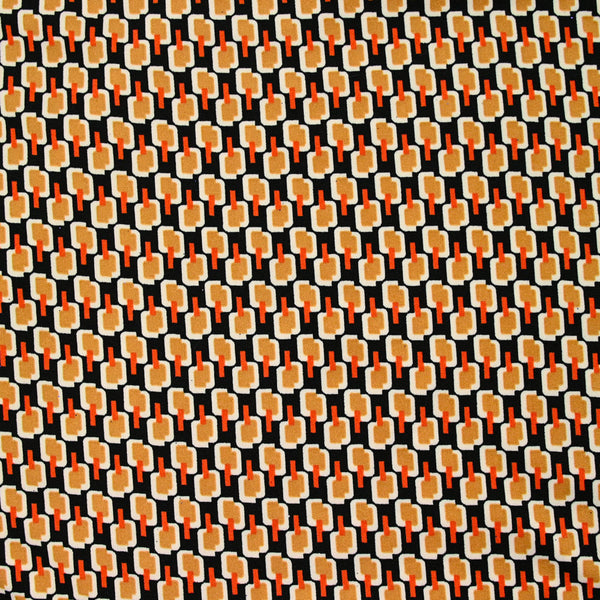 Maille polyester imprimée camel fond noir