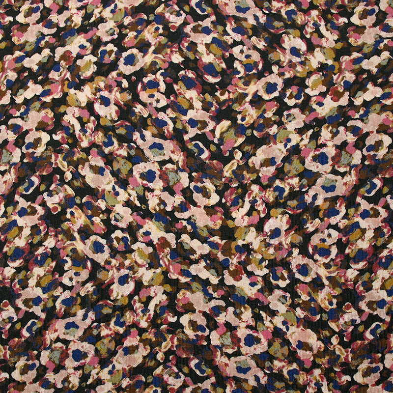 Maille polyester imprimée pluralité rose et bleu fond noir