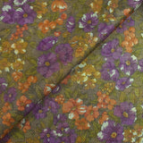 Maille polyester lamée fleurs violet et orange fond marron