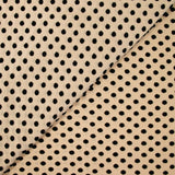 Flocked polyviscose knit with black polka dots, flesh-colored background  