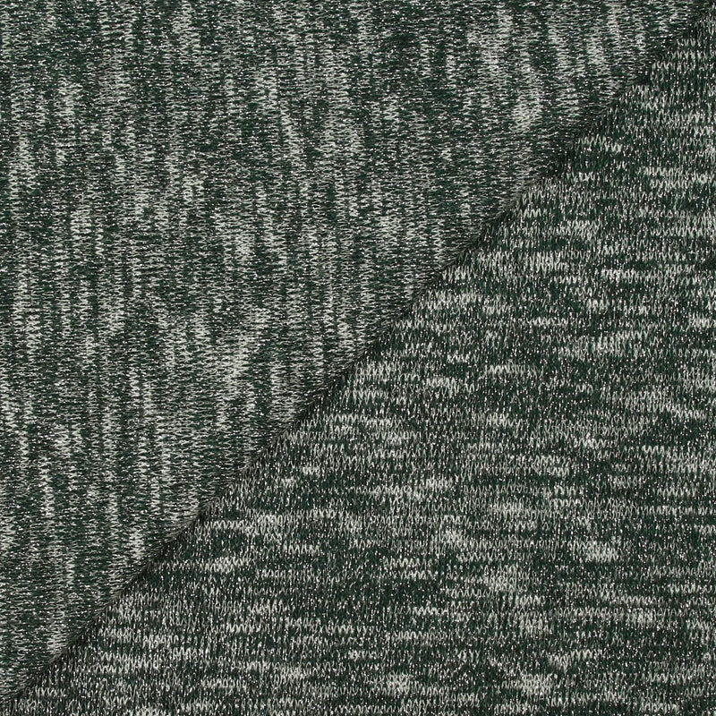 Maille tricot lurex argent fond vert foncé