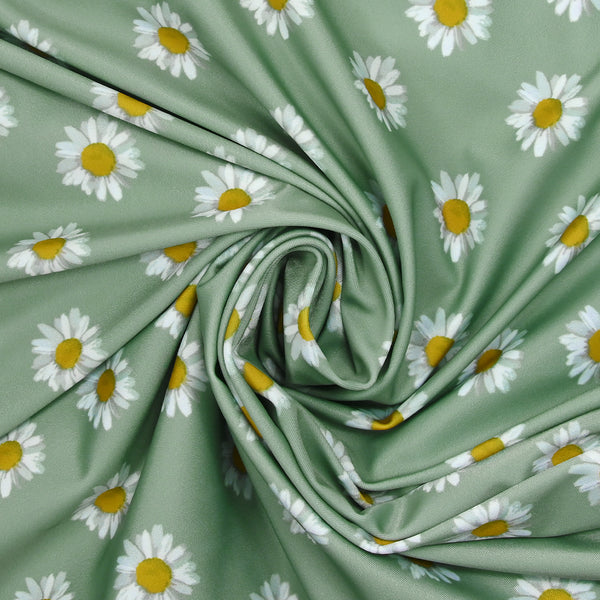 Tissu Maillot de bain recyclé UPF50 marguerite fond vert d'eau